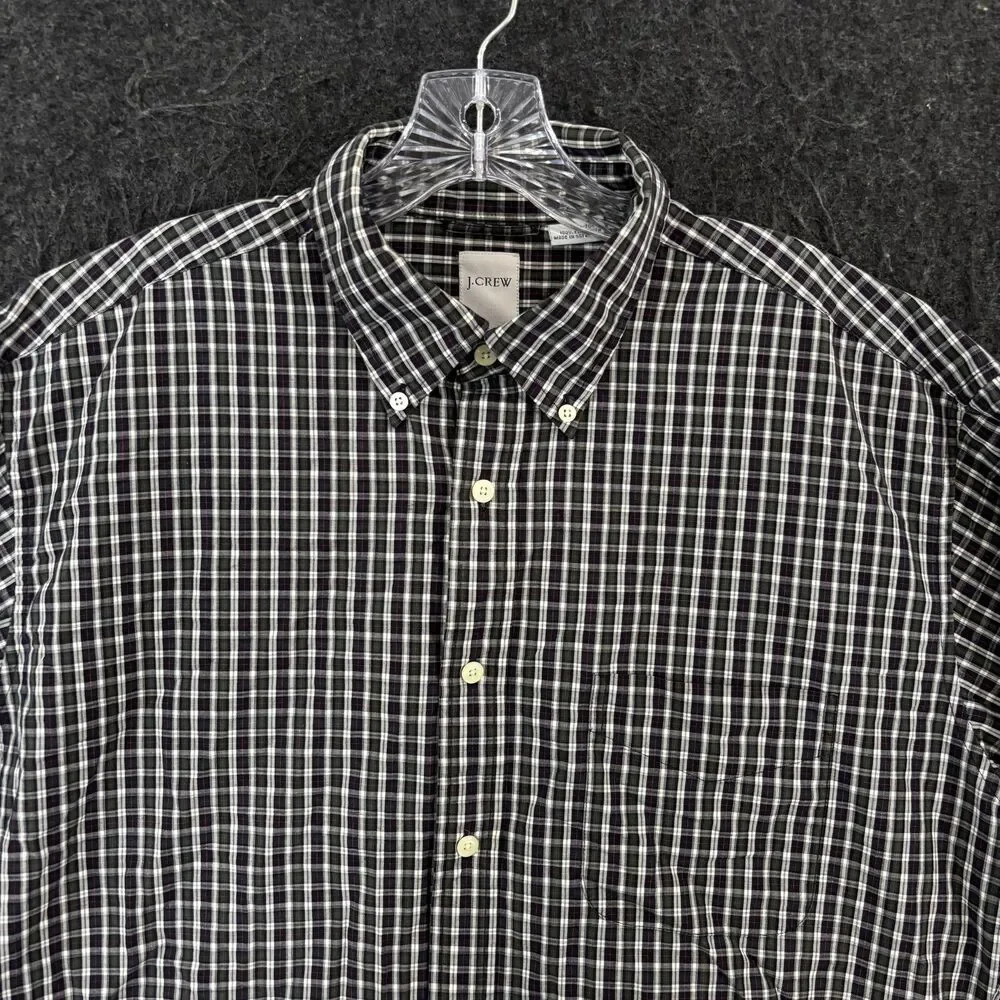 J.Crew Shirt Men's Large Green Blue Plaid 100% Cotton Button Down Casual Pocket